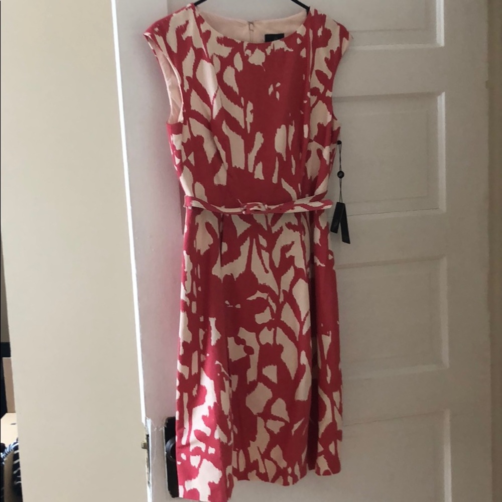 NWT Adrianna Papell Pink & White Belted Dress - 6